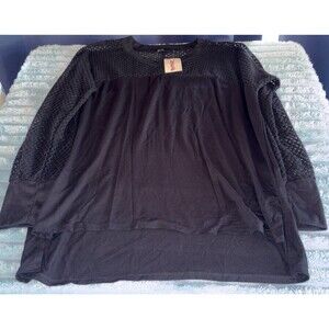NWT Gibson Black Mesh Yoke & Long Sleeve High-Low Top - Size XL